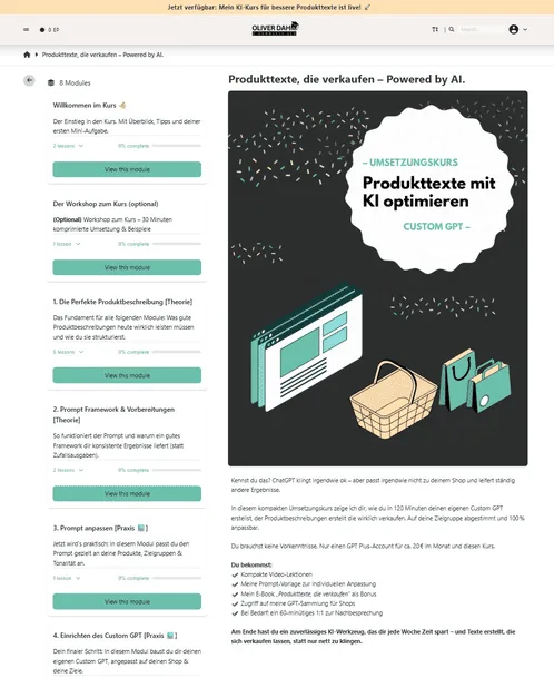 Blick in den Mini-Kurs: die acht Module im Mitgliederbereich